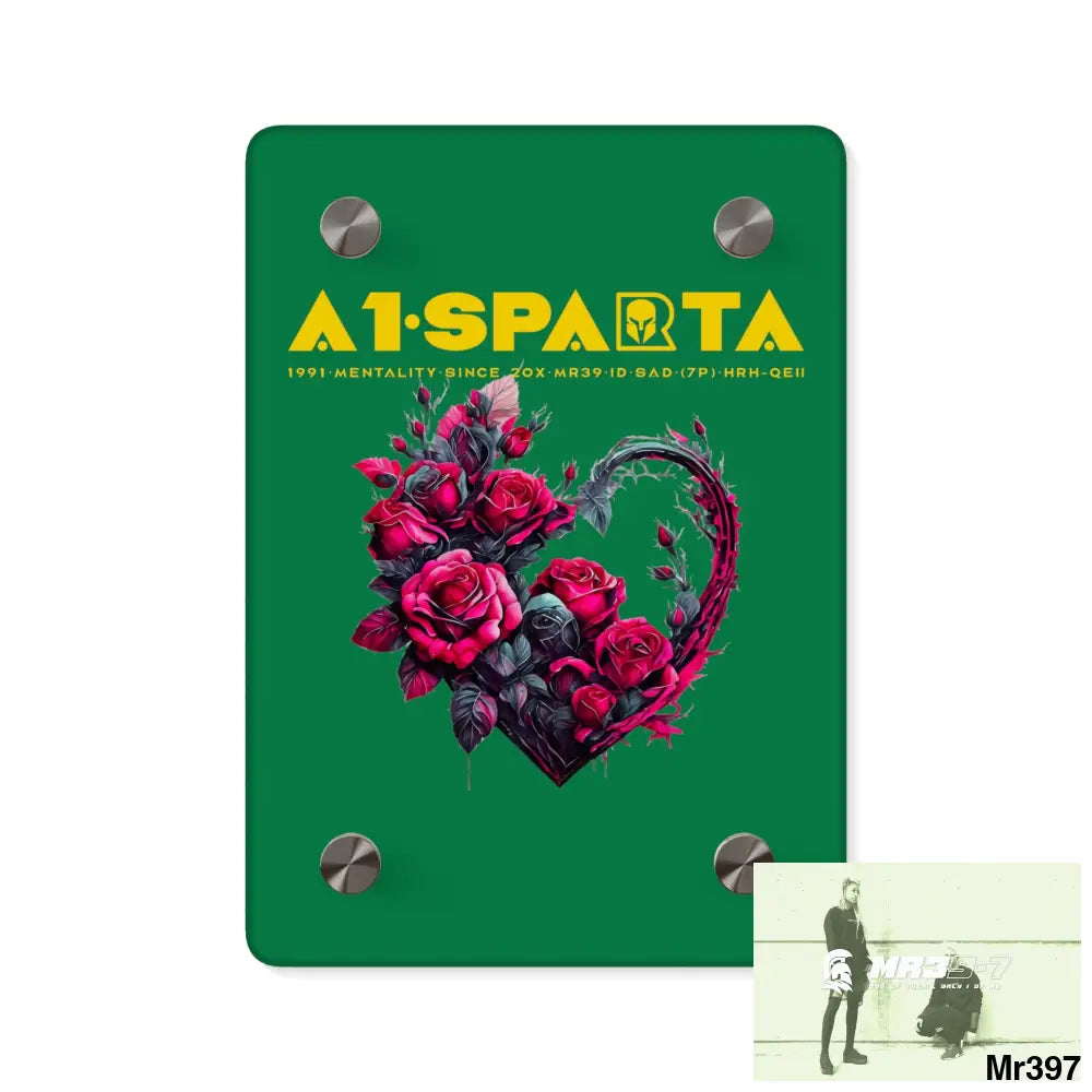 A1-Sparta Heart made of Pink Roses on Black Background Acrylic Wall Art Panels 5’’ x 7’’ (Vertical) / 0.25’’ Home Decor