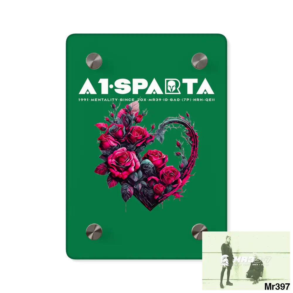 A1-Sparta Heart made of Pink Roses on Black Background Acrylic Wall Art Panels 5’’ x 7’’ (Vertical) / 0.25’’ Home Decor