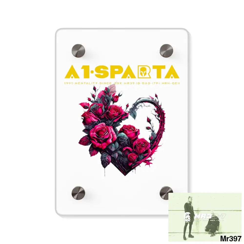 A1-Sparta Heart made of Pink Roses on Black Background Acrylic Wall Art Panels 5’’ x 7’’ (Vertical) / 0.25’’ Home Decor
