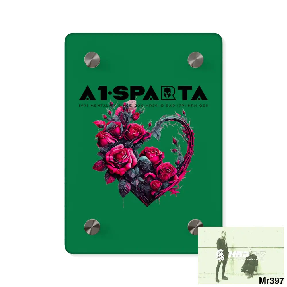A1-Sparta Heart made of Pink Roses on Black Background Acrylic Wall Art Panels 5’’ x 7’’ (Vertical) / 0.25’’ Home Decor