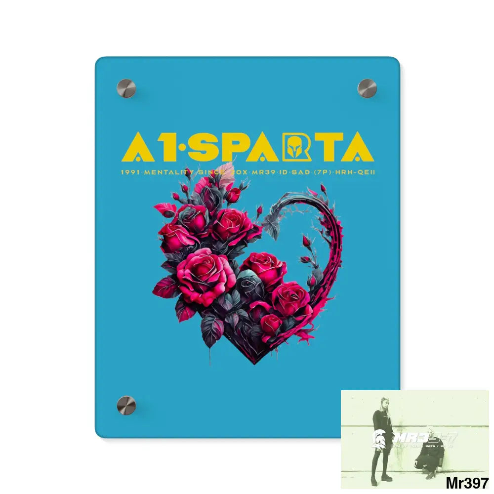 A1-Sparta Heart made of Pink Roses on Black Background Acrylic Wall Art Panels 8″ x 10″ (Vertical) / 0.25’’ Home Decor