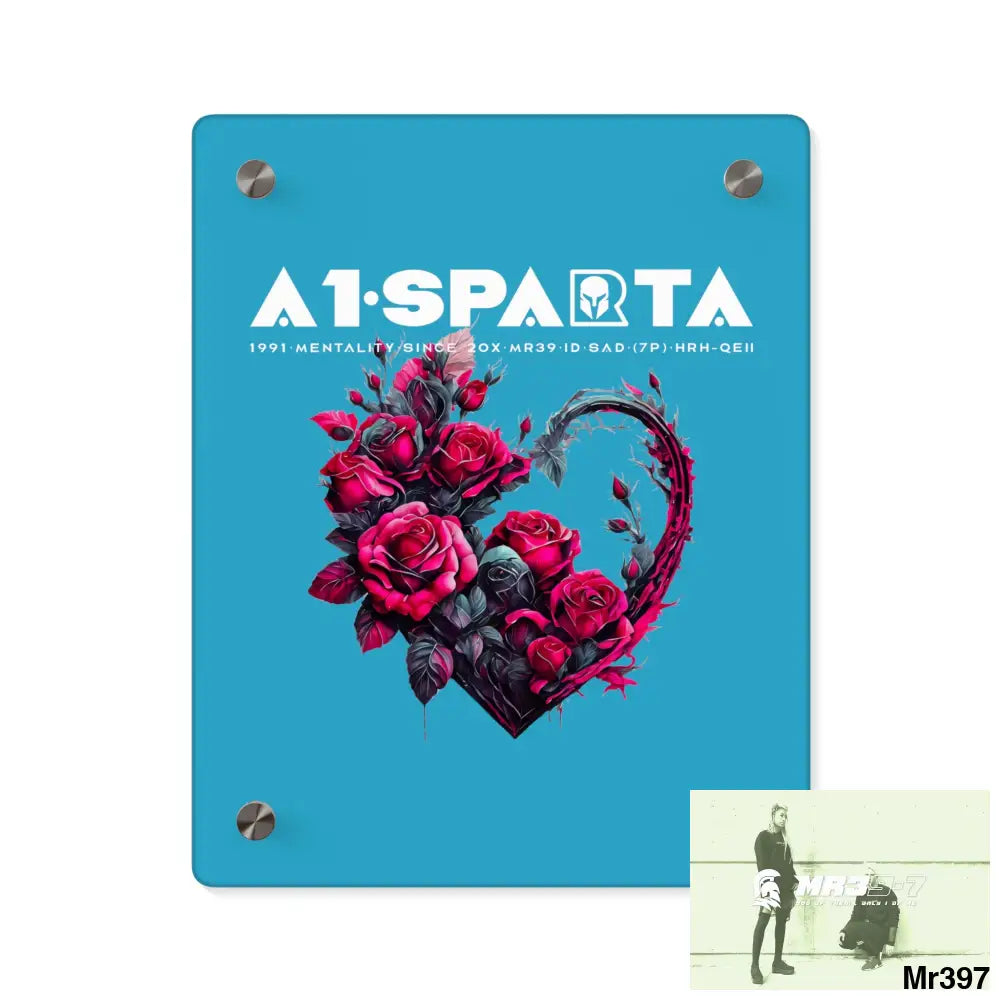 A1-Sparta Heart made of Pink Roses on Black Background Acrylic Wall Art Panels 8″ x 10″ (Vertical) / 0.25’’ Home Decor