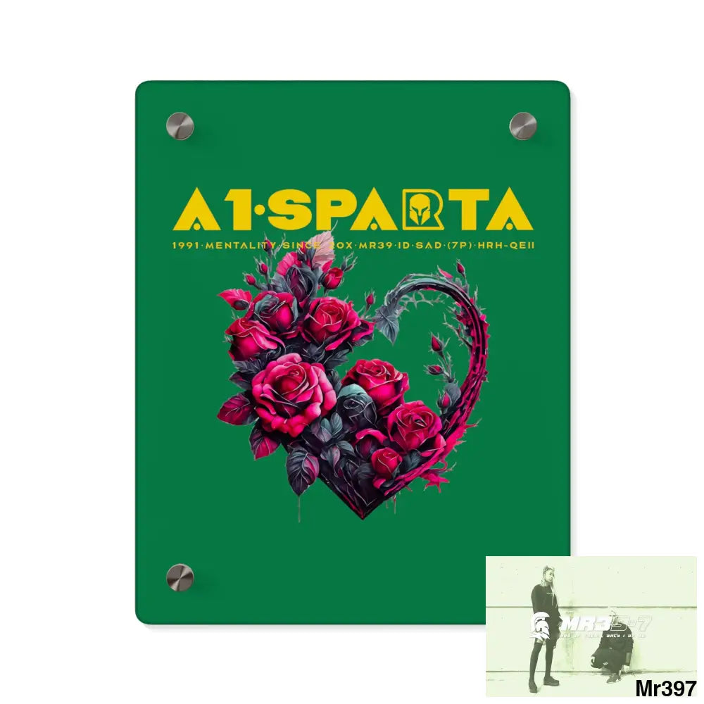 A1-Sparta Heart made of Pink Roses on Black Background Acrylic Wall Art Panels 8″ x 10″ (Vertical) / 0.25’’ Home Decor