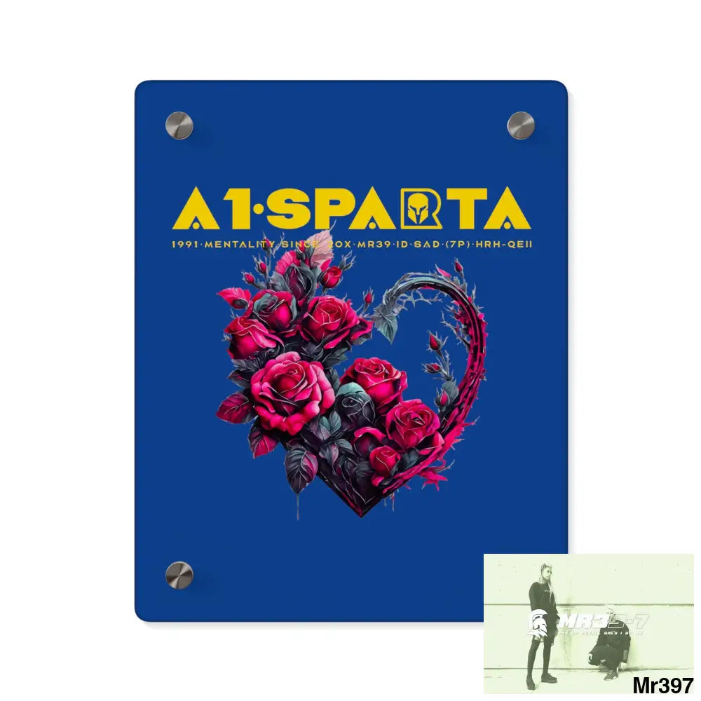 A1-Sparta Heart made of Pink Roses on Black Background Acrylic Wall Art Panels 8″ x 10″ (Vertical) / 0.25’’ Home Decor