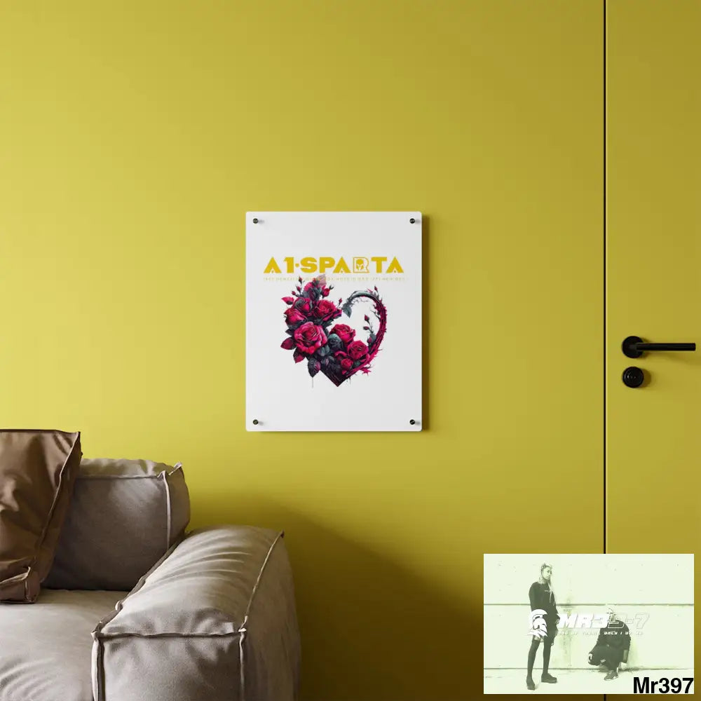 A1-Sparta Heart made of Pink Roses on Black Background Acrylic Wall Art Panels Home Decor