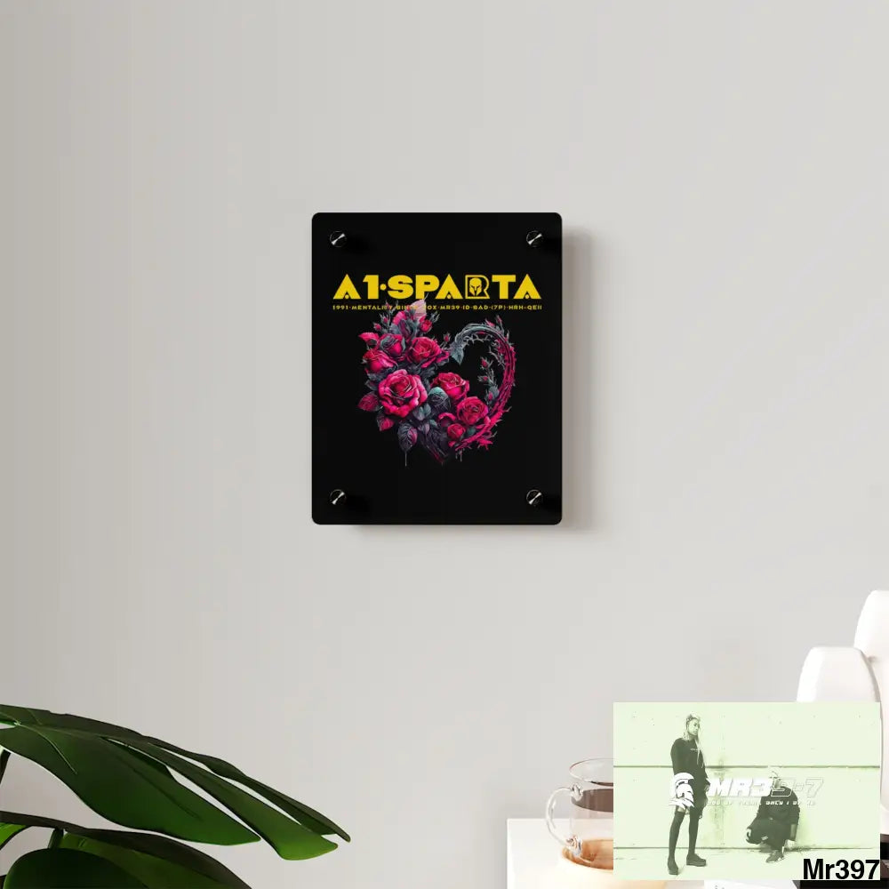 A1-Sparta Heart made of Pink Roses on Black Background Acrylic Wall Art Panels Home Decor