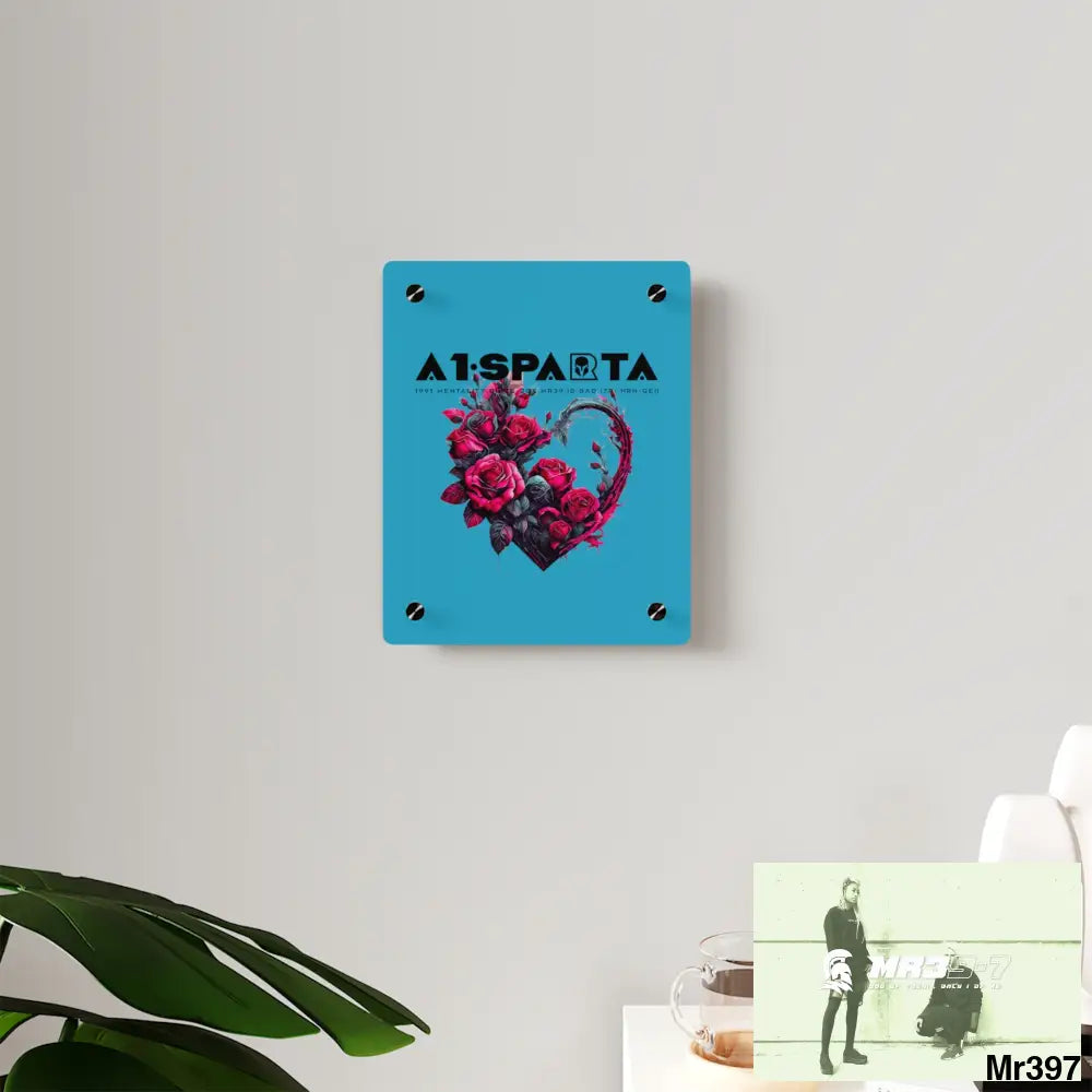 A1-Sparta Heart made of Pink Roses on Black Background Acrylic Wall Art Panels Home Decor