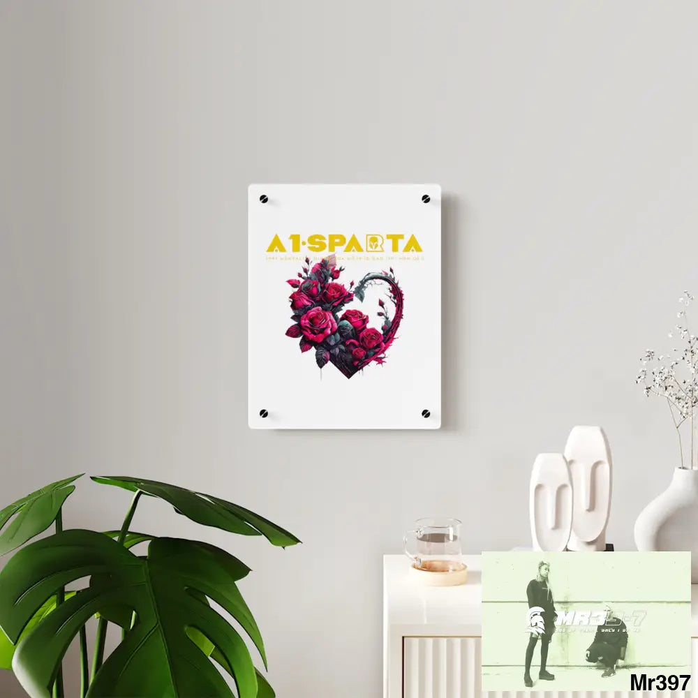 A1-Sparta Heart made of Pink Roses on Black Background Acrylic Wall Art Panels Home Decor
