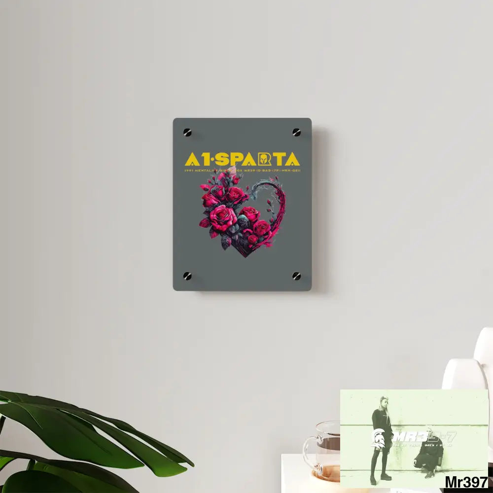 A1-Sparta Heart made of Pink Roses on Black Background Acrylic Wall Art Panels Home Decor