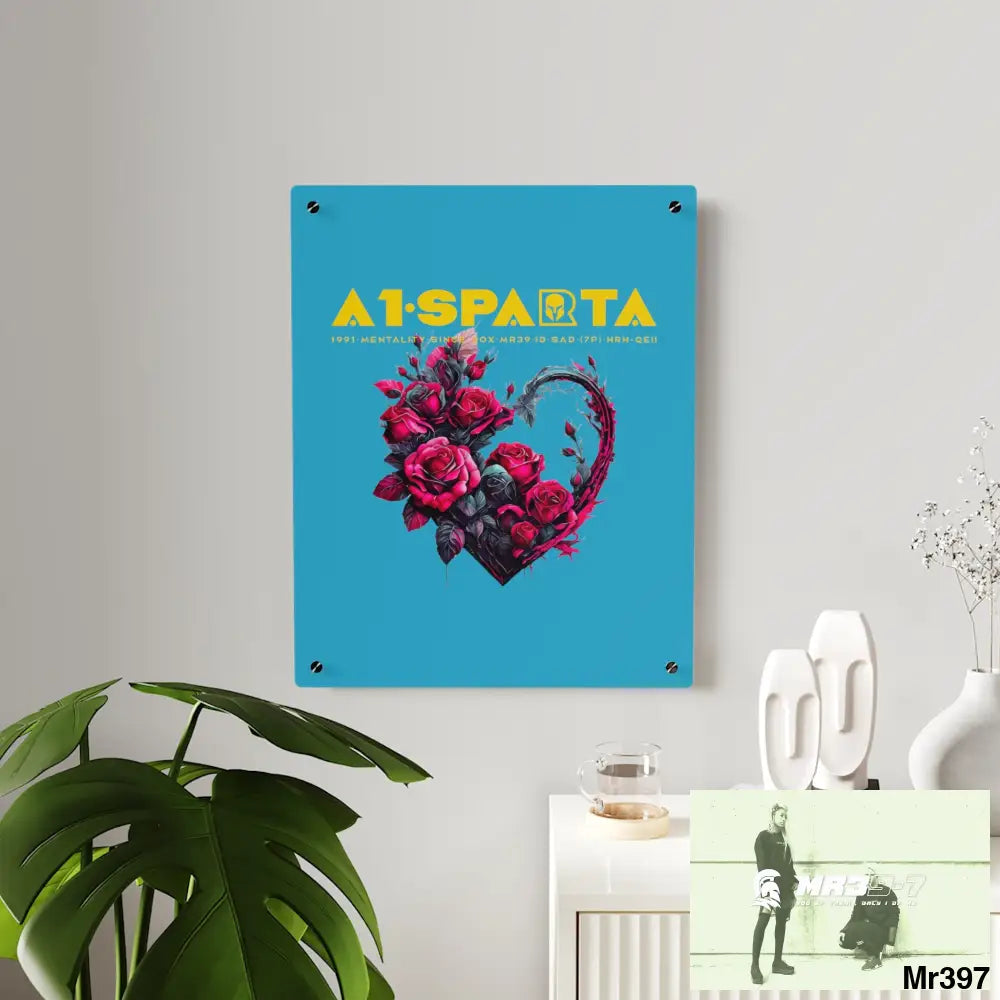 A1-Sparta Heart made of Pink Roses on Black Background Acrylic Wall Art Panels Home Decor