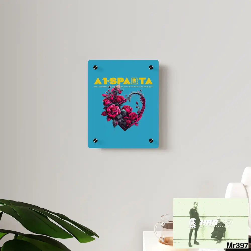 A1-Sparta Heart made of Pink Roses on Black Background Acrylic Wall Art Panels Home Decor