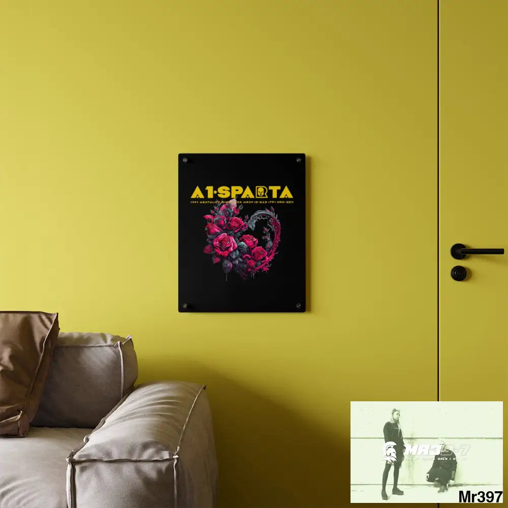 A1-Sparta Heart made of Pink Roses on Black Background Acrylic Wall Art Panels Home Decor