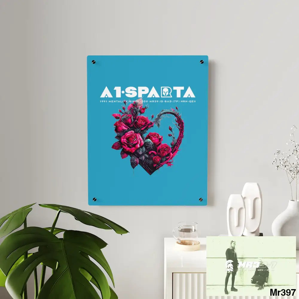 A1-Sparta Heart made of Pink Roses on Black Background Acrylic Wall Art Panels Home Decor