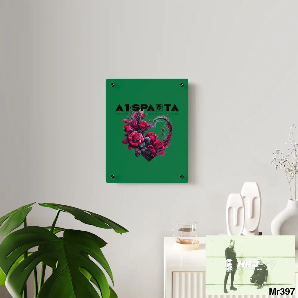 A1-Sparta Heart made of Pink Roses on Black Background Acrylic Wall Art Panels Home Decor