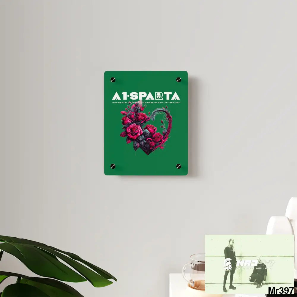 A1-Sparta Heart made of Pink Roses on Black Background Acrylic Wall Art Panels Home Decor