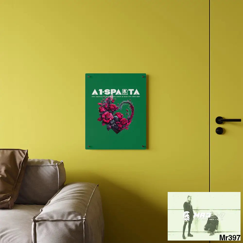 A1-Sparta Heart made of Pink Roses on Black Background Acrylic Wall Art Panels Home Decor
