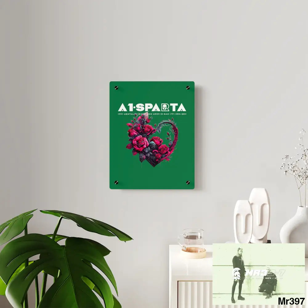 A1-Sparta Heart made of Pink Roses on Black Background Acrylic Wall Art Panels Home Decor