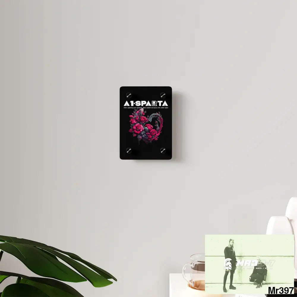 A1-Sparta Heart made of Pink Roses on Black Background Acrylic Wall Art Panels Home Decor
