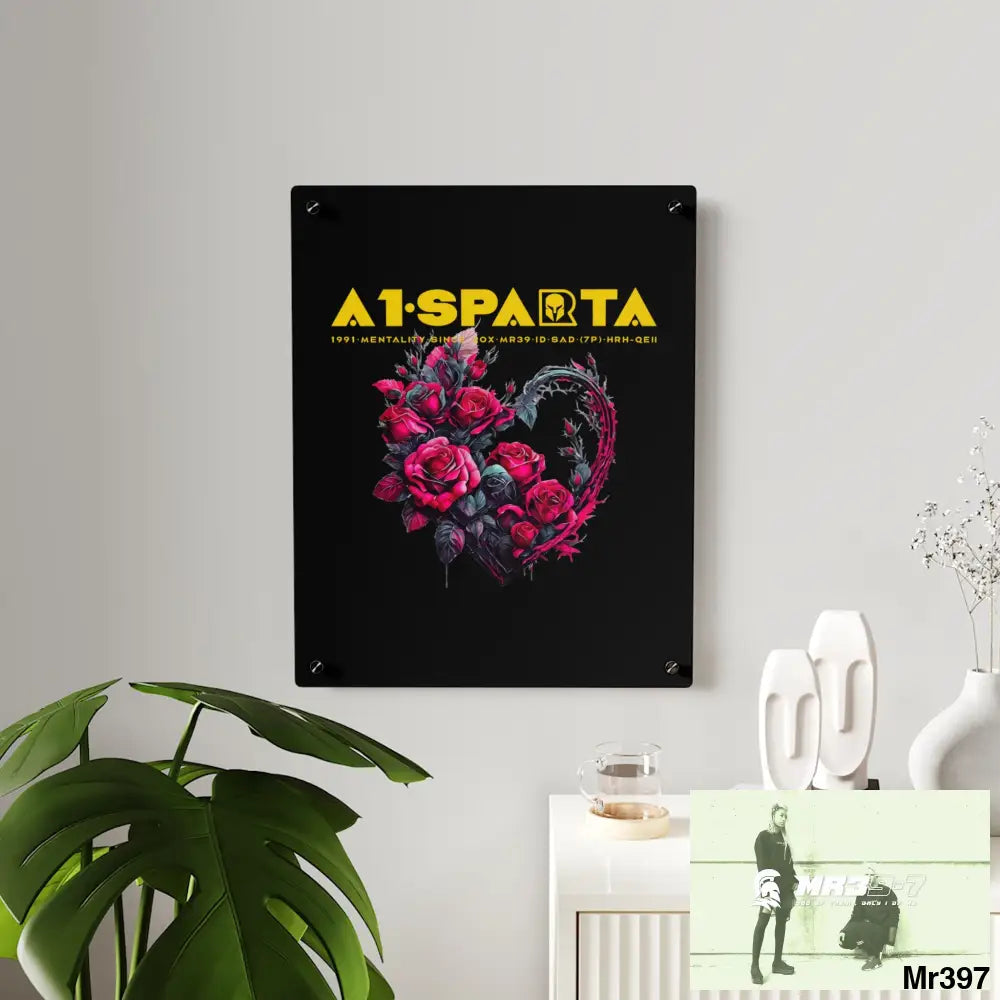 A1-Sparta Heart made of Pink Roses on Black Background Acrylic Wall Art Panels Home Decor