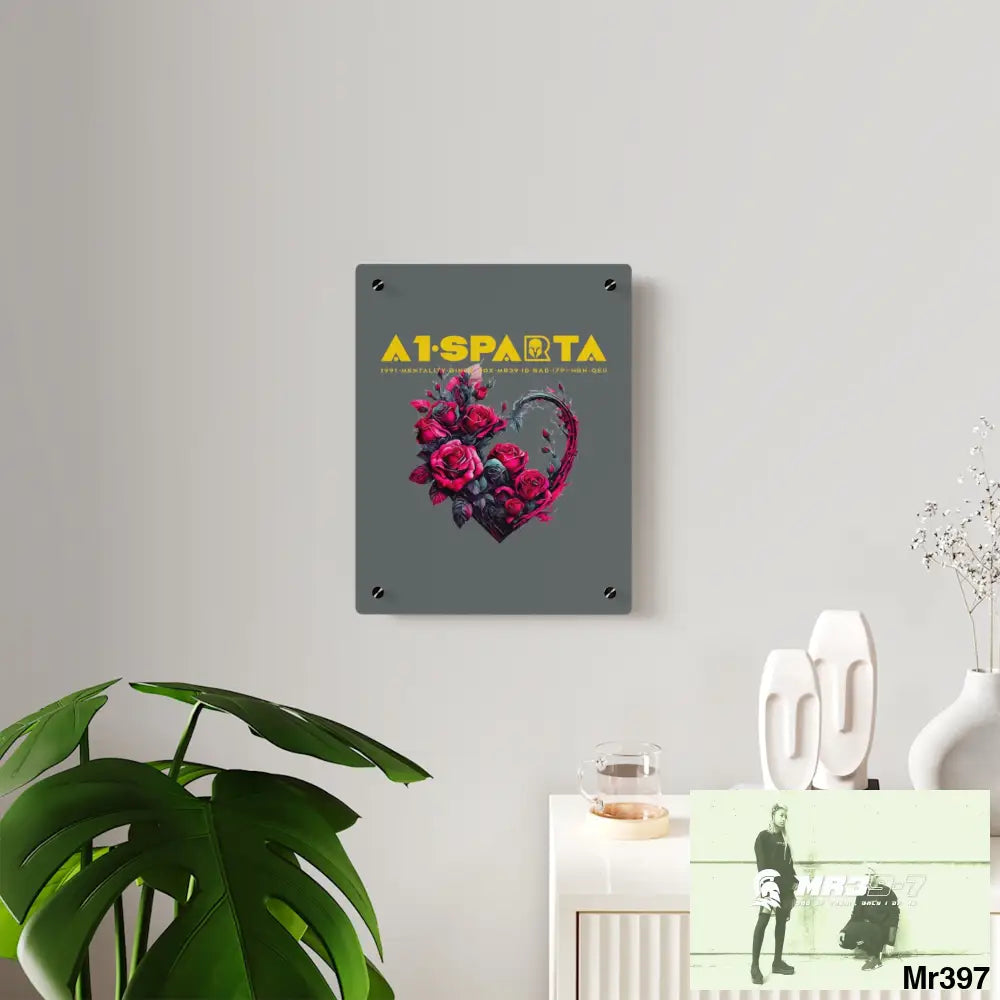 A1-Sparta Heart made of Pink Roses on Black Background Acrylic Wall Art Panels Home Decor