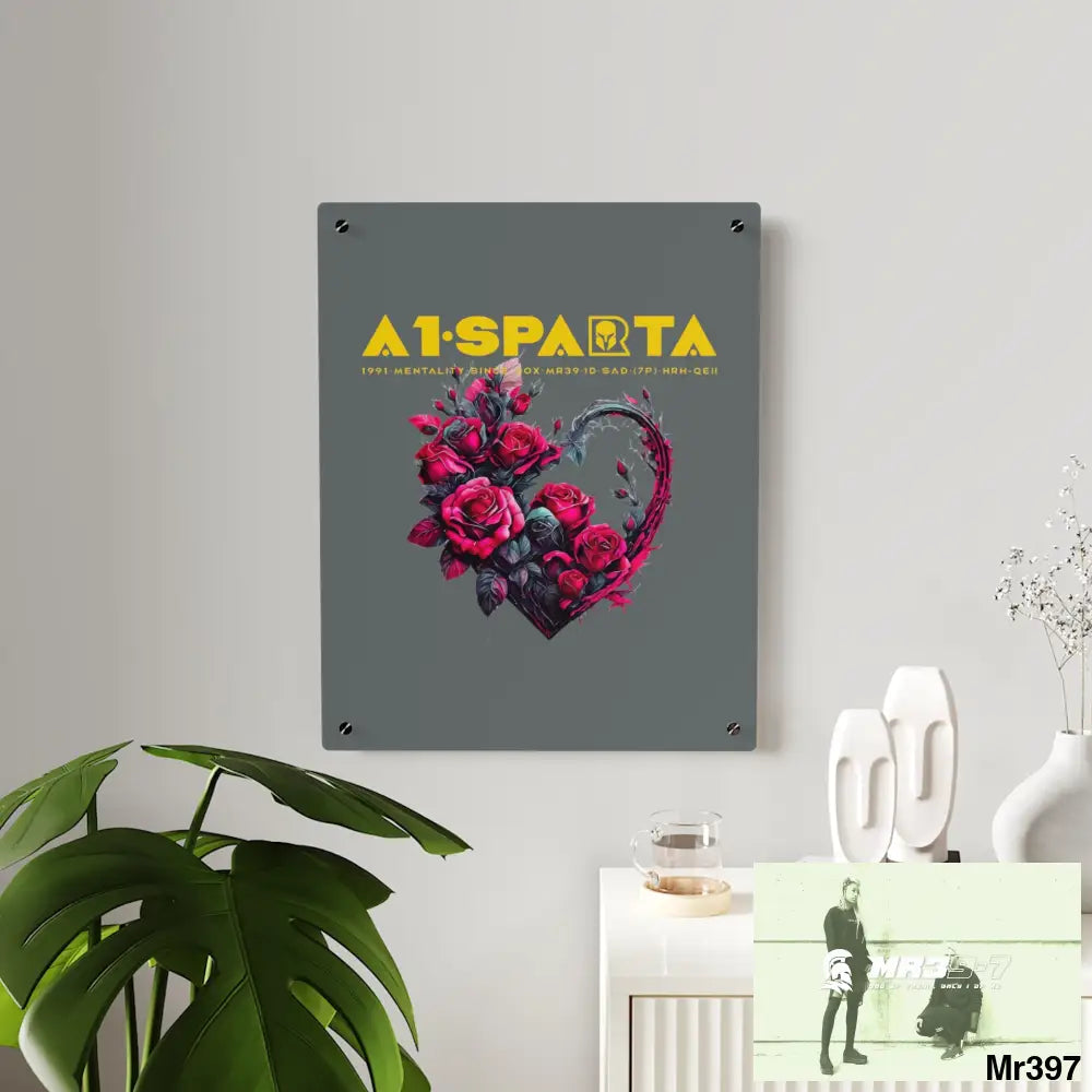 A1-Sparta Heart made of Pink Roses on Black Background Acrylic Wall Art Panels Home Decor