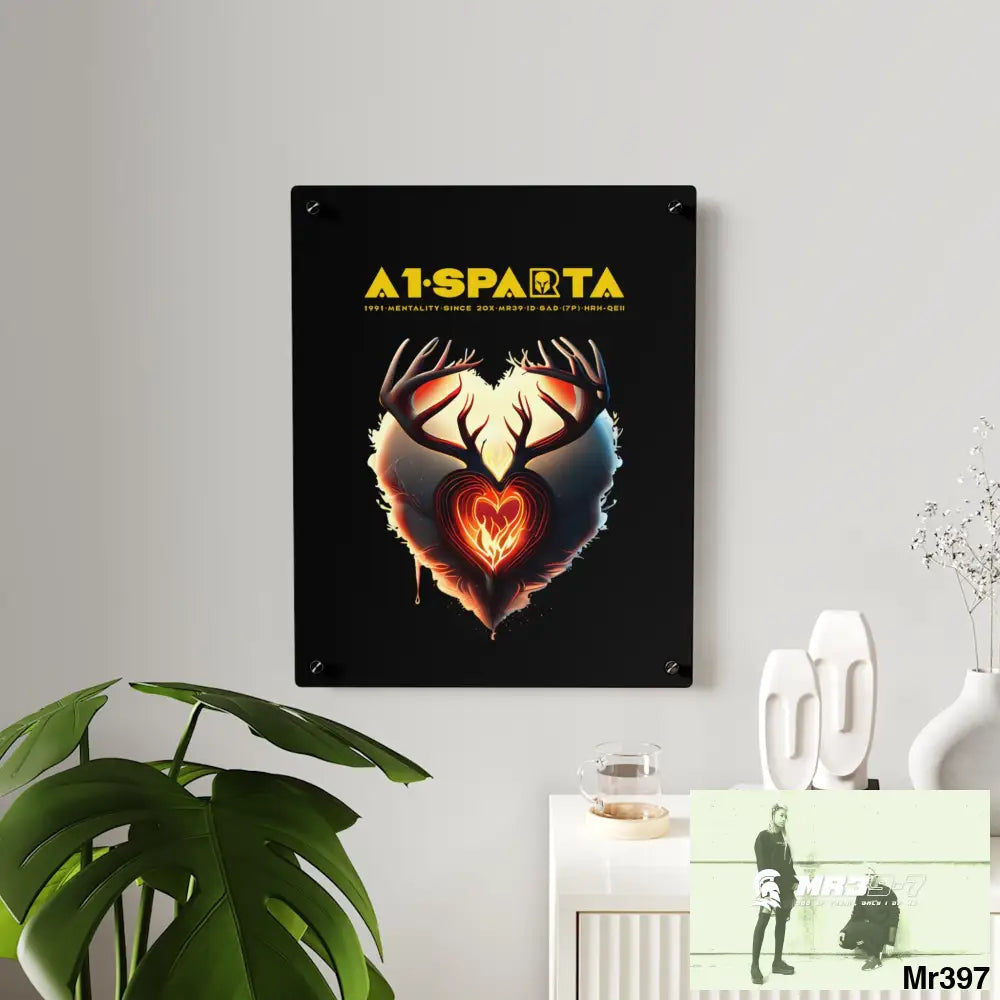 A1-Sparta Heart of Fire Stag Antler Graphic Acrylic Wall Art Panels Home Decor