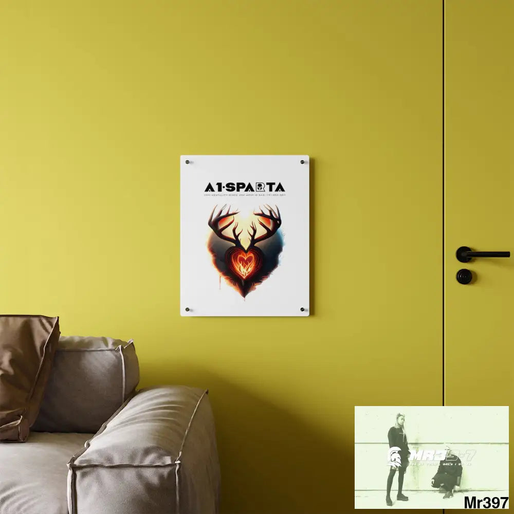 A1-Sparta Heart of Fire Stag Antler Graphic Acrylic Wall Art Panels Home Decor
