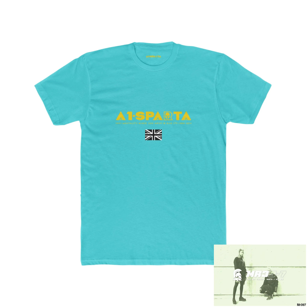 A1•Sparta My life My Deaths Their Plans Failed. Men’s Cotton Crew Tee Solid Tahiti Blue / S T-Shirt