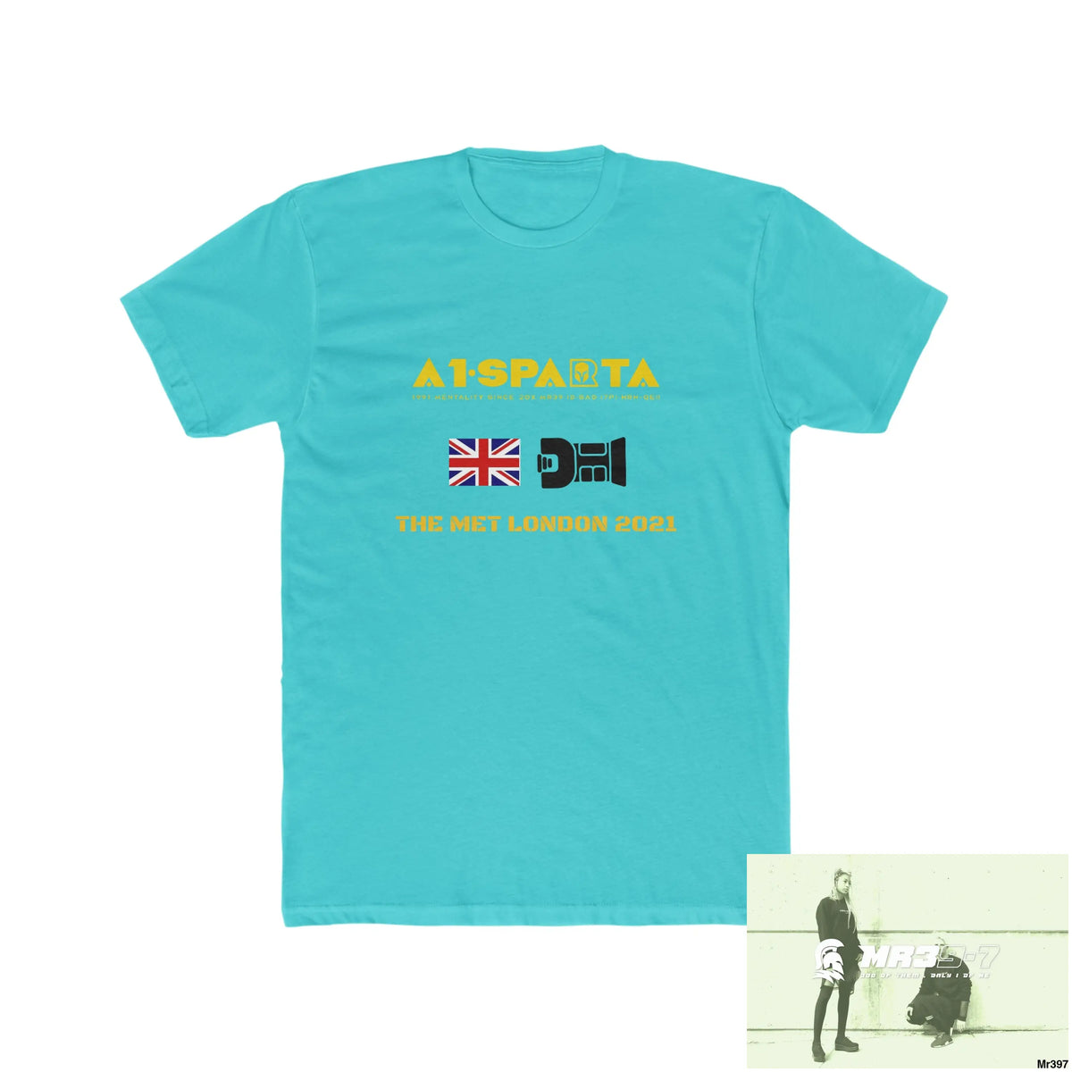 A1-Sparta One flew over the Redwoods Centre - Men’s Cotton Crew Tee Solid Tahiti Blue / S T-Shirt