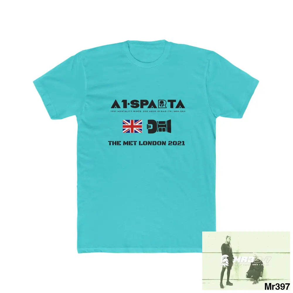 A1-Sparta One flew over the Redwoods Centre - Men’s Cotton Crew Tee Solid Tahiti Blue / S T-Shirt