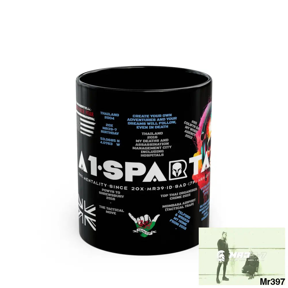 A1-Sparta Tactical 11oz Black Mug GB / Thailand/ Bermo /UK/KenyaThai Link up MH Assassination X-City Mental Health VAR