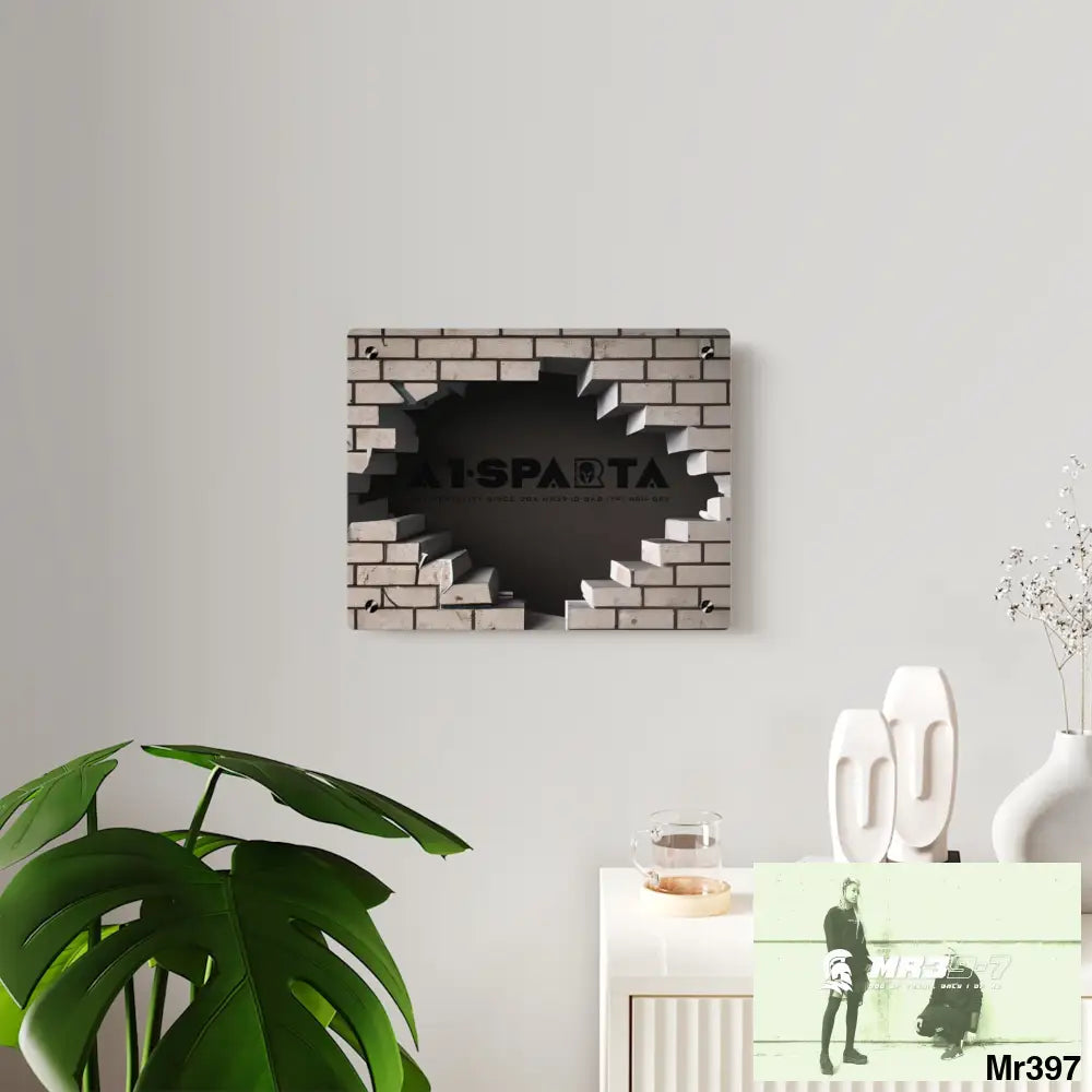 A1-Sparta Through the 3D Cracked Brick Wall Graphic Acrylic Wall Art Panels Home Decor