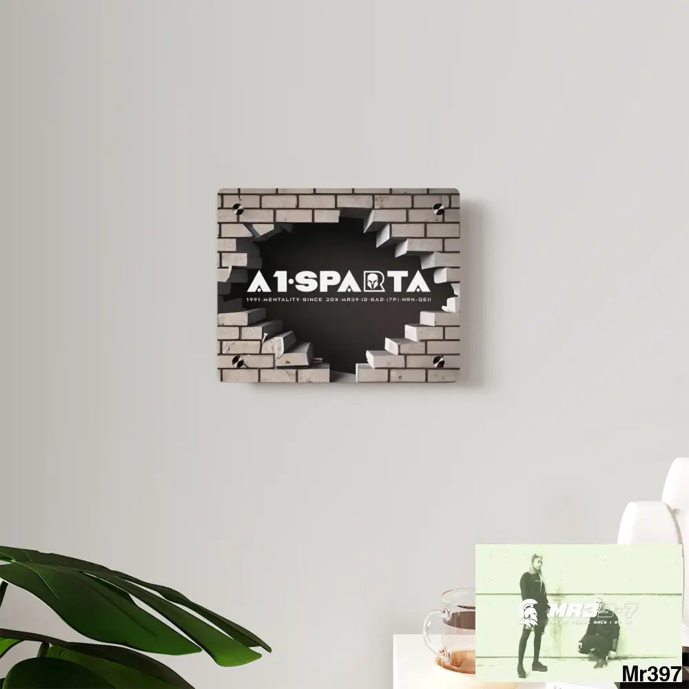 A1-Sparta Through the 3D Cracked Brick Wall Graphic Acrylic Wall Art Panels Home Decor