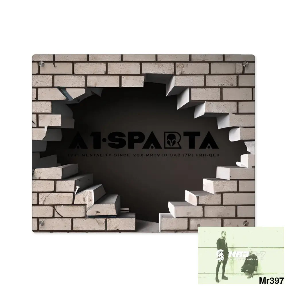 A1-Sparta Through the 3D Cracked Brick Wall Graphic Acrylic Wall Art Panels 20″ x 16″ (Horizontal) / 0.25’’ Home Decor