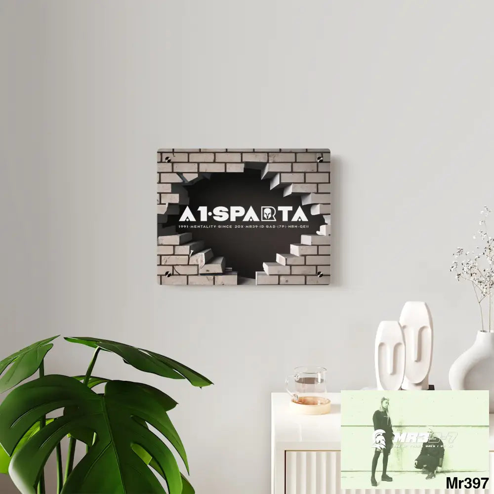 A1-Sparta Through the 3D Cracked Brick Wall Graphic Acrylic Wall Art Panels Home Decor