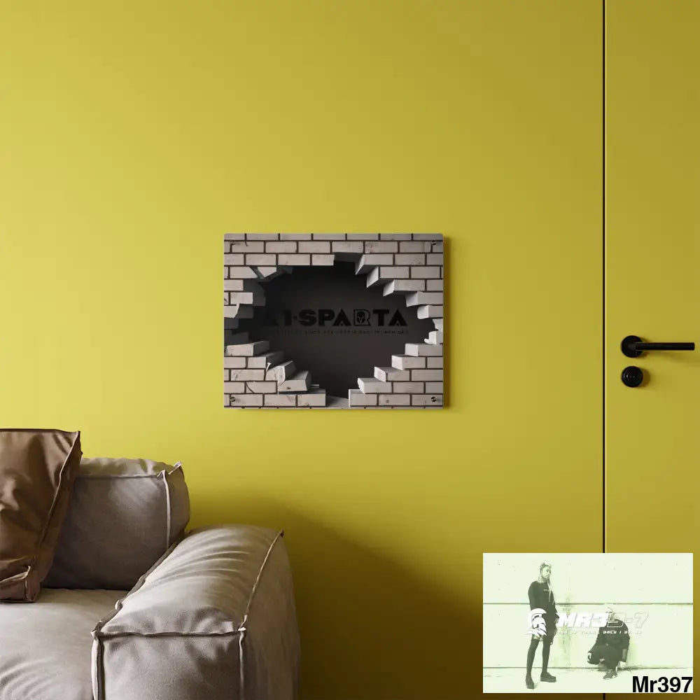 A1-Sparta Through the 3D Cracked Brick Wall Graphic Acrylic Wall Art Panels Home Decor