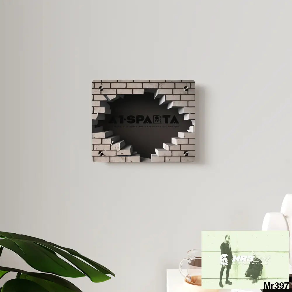 A1-Sparta Through the 3D Cracked Brick Wall Graphic Acrylic Wall Art Panels Home Decor