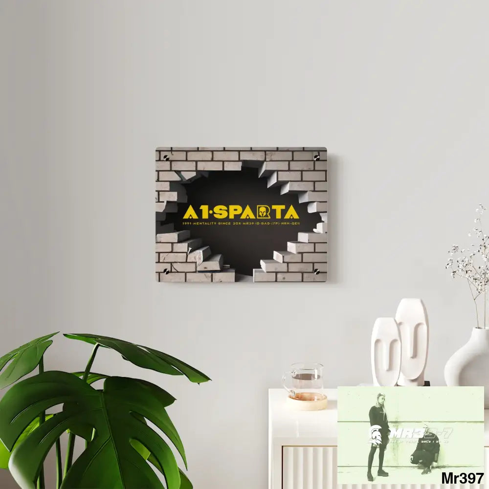 A1-Sparta Through the 3D Cracked Brick Wall Graphic Acrylic Wall Art Panels Home Decor