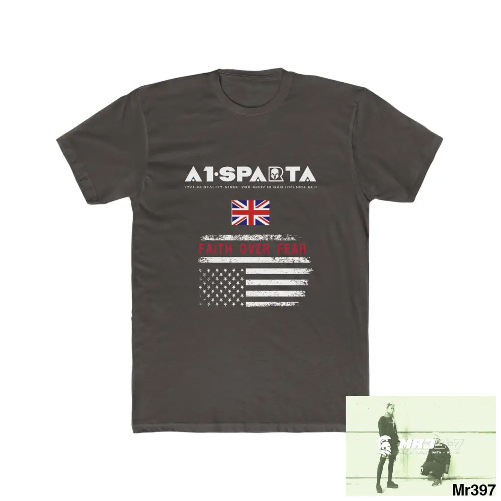 A1• Sparta UK & USA Faith Over Fear & The Columbians My Work 2021-23 - Men’s Cotton Crew Tee Solid Dark Chocolate / S