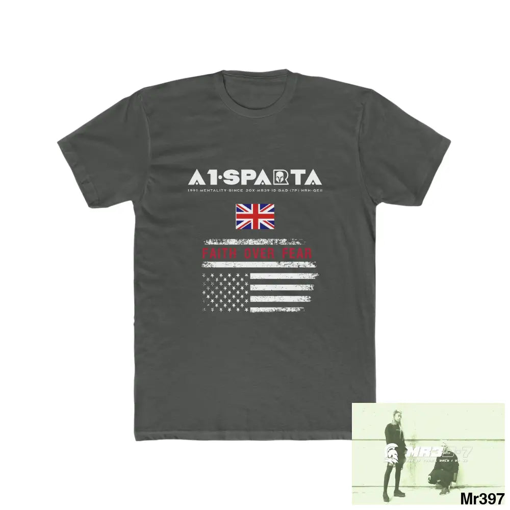 A1• Sparta UK & USA Faith Over Fear & The Columbians My Work 2021-23 - Men’s Cotton Crew Tee Solid Heavy Metal / XS
