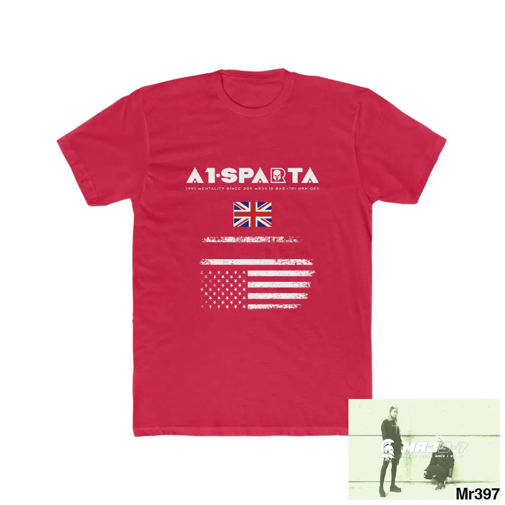 A1• Sparta UK & USA Faith Over Fear & The Columbians My Work 2021-23 - Men’s Cotton Crew Tee Solid Red / XS T-Shirt
