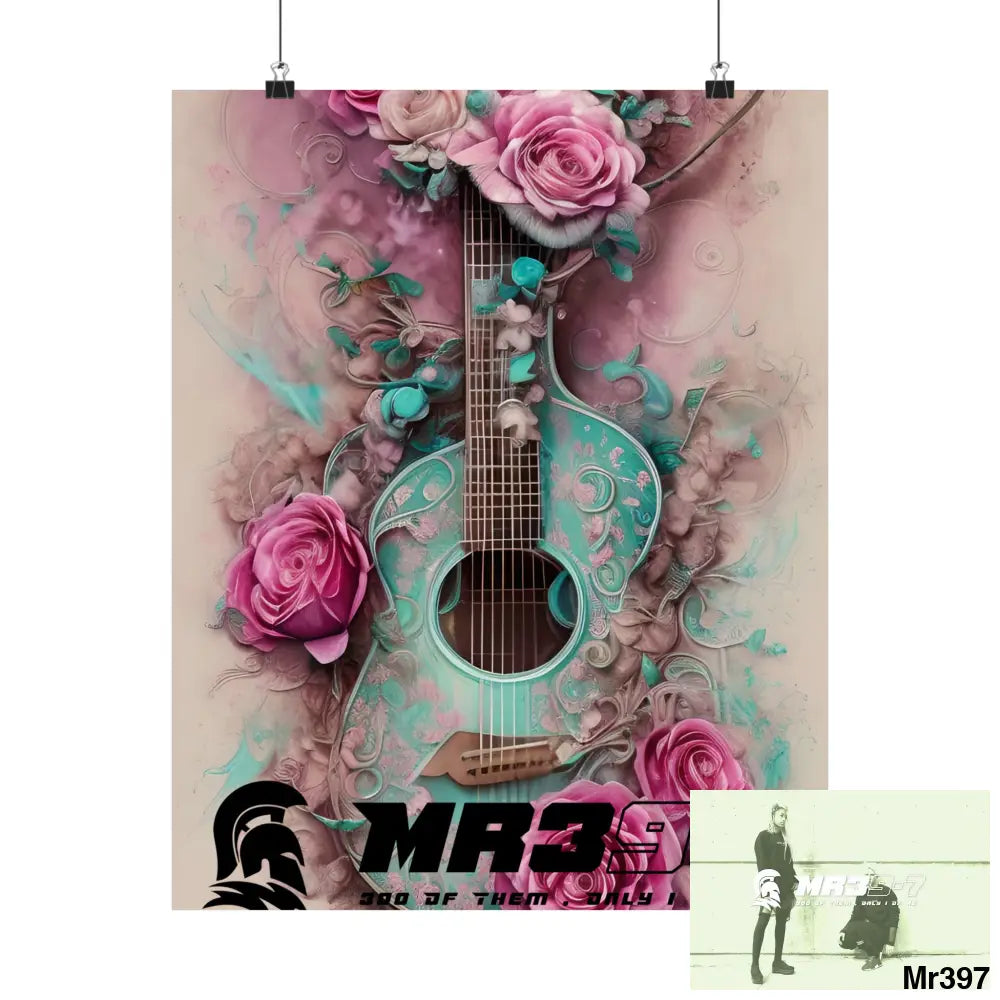 A1.Sparta with pink roses and guitar Matte Vertical Posters 16″ x 20″ / Matte Poster