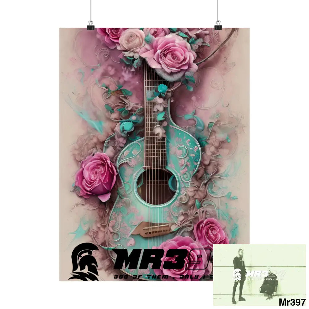 A1.Sparta with pink roses and guitar Matte Vertical Posters 18″ x 24″ / Matte Poster