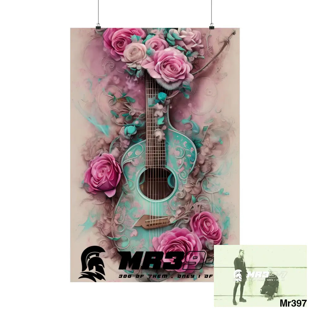 A1.Sparta with pink roses and guitar Matte Vertical Posters 24″ x 36″ / Matte Poster