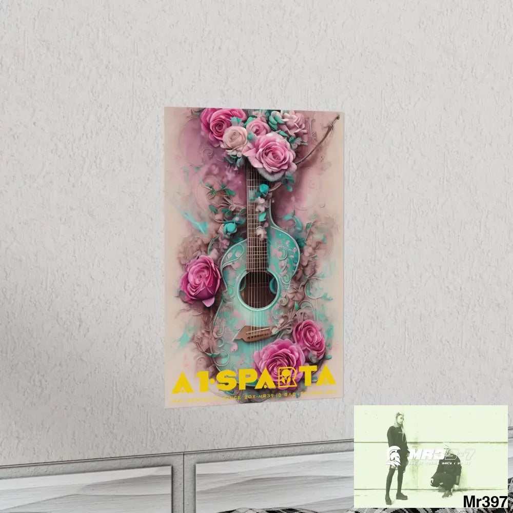 A1.Sparta with pink roses and guitar Matte Vertical Posters Poster