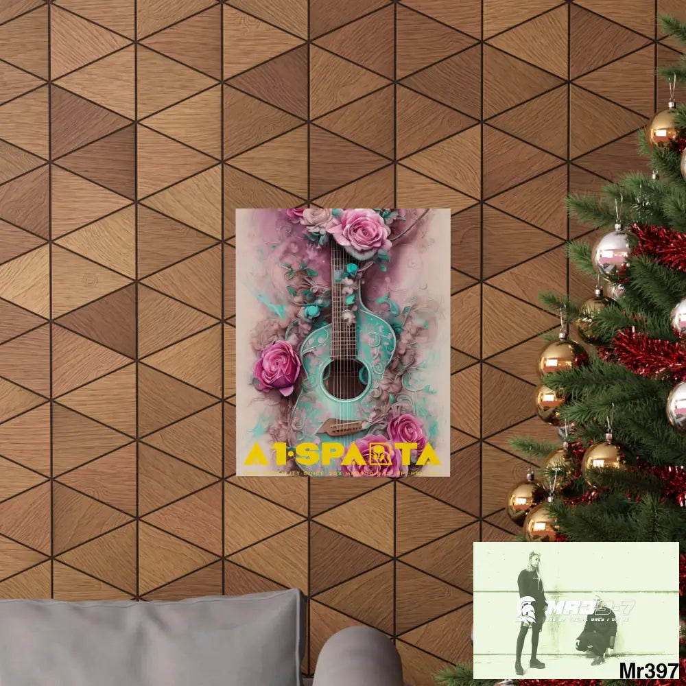 A1.Sparta with pink roses and guitar Matte Vertical Posters Poster