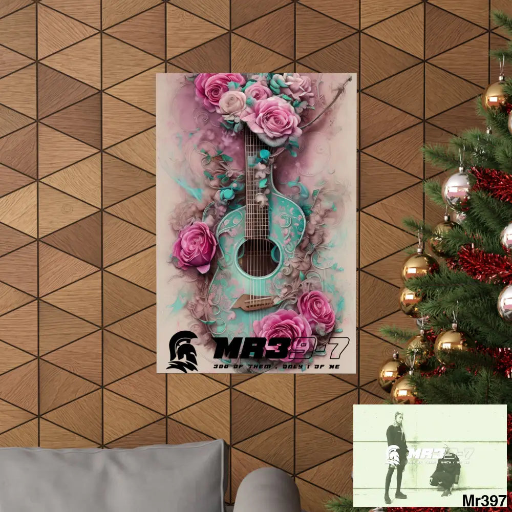 A1.Sparta with pink roses and guitar Matte Vertical Posters Poster