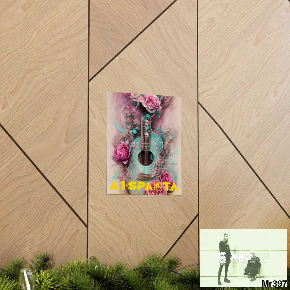 A1.Sparta with pink roses and guitar Matte Vertical Posters Poster