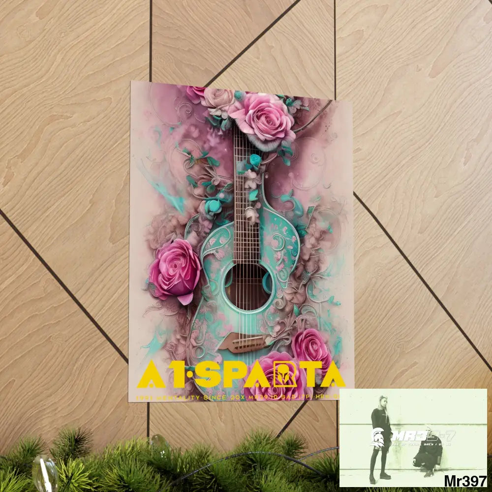 A1.Sparta with pink roses and guitar Matte Vertical Posters Poster