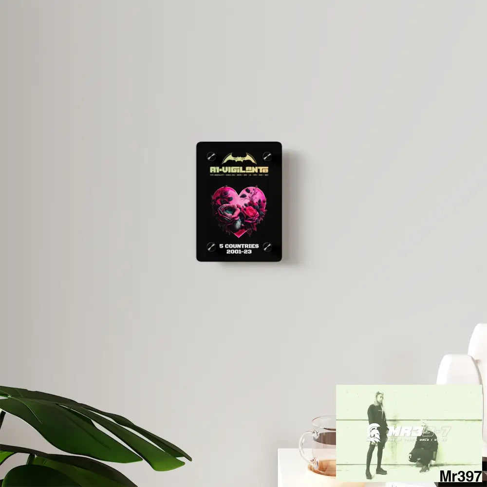 A1-Vigilante 5 Countries 2001-23 Heart made of pink roses with black accents Acrylic Wall Art Panels Home Decor